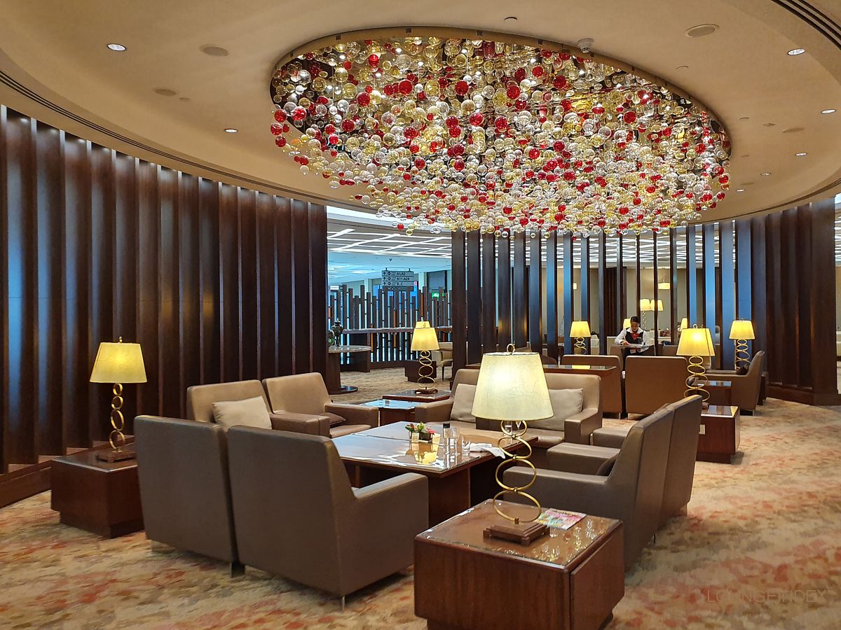 Luxurious airport lounge interior with elegant lighting